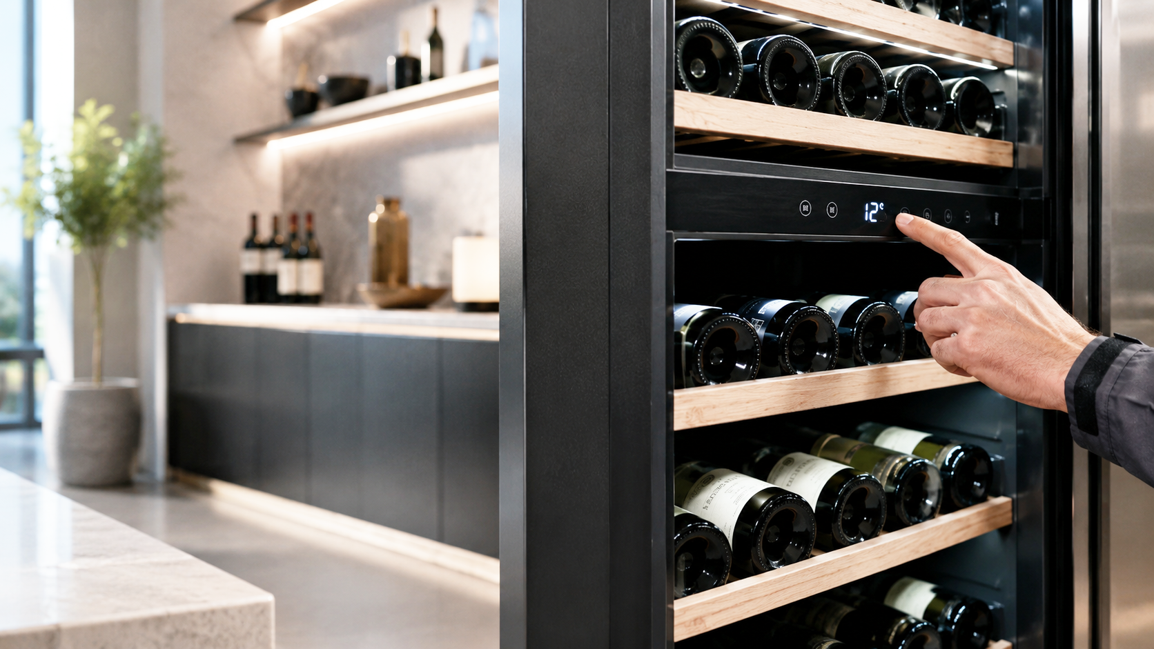 Réglage de la température (12 °C) d’une cave à vin